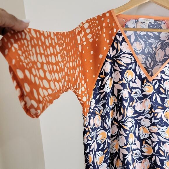MAPA Istanbul Womens Floral V Neck Blouse size M Orange Long Sleeve - Picture 4 of 7